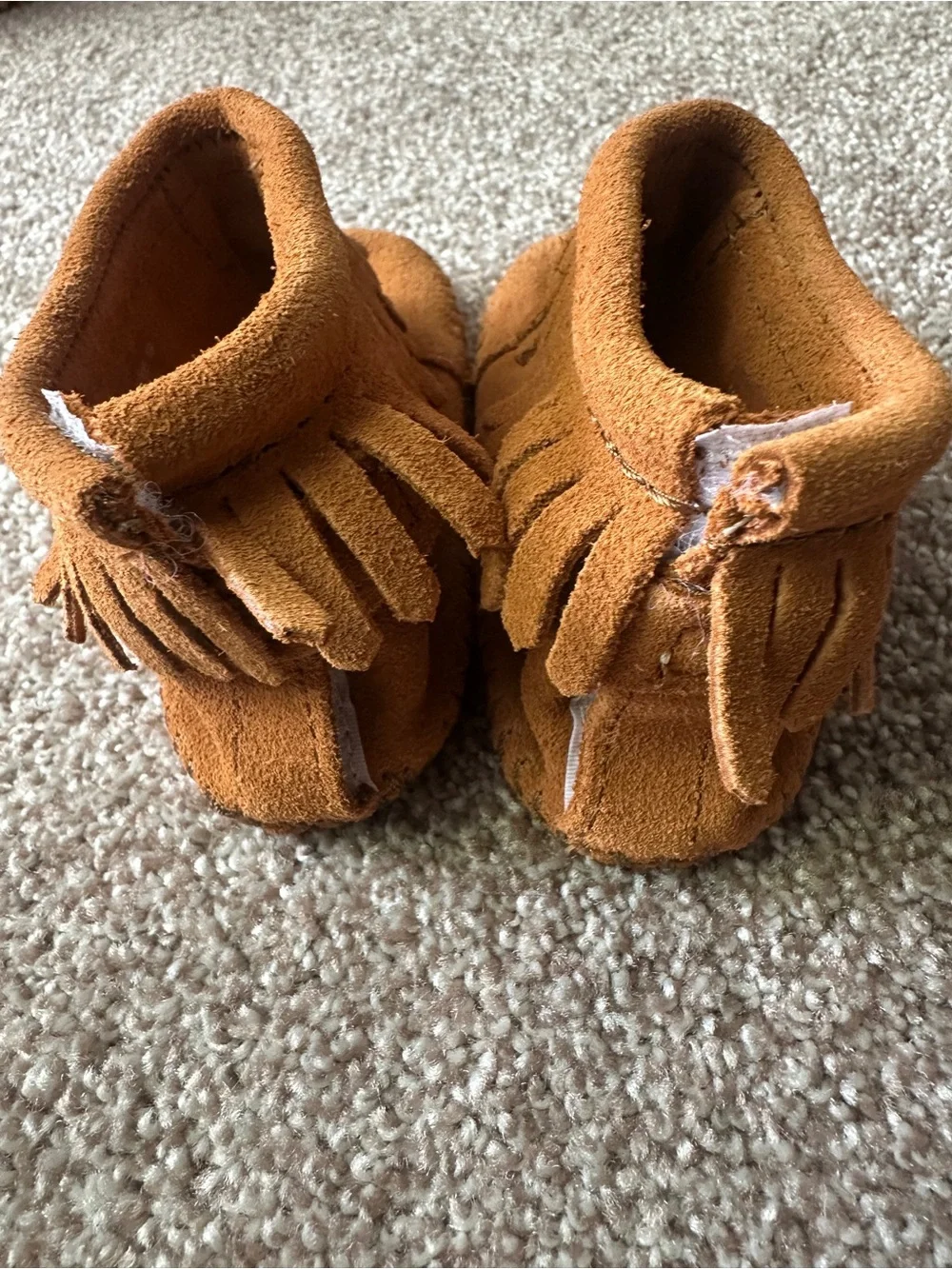 Baby Minnetonka Fringe Moccasin Booties - Tan